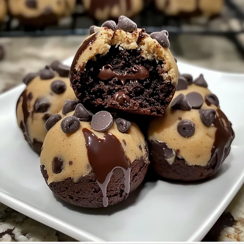 Chocolate Chip Cookie Dough Brownie Bombs with Fudgy Centers and Cookie Coating